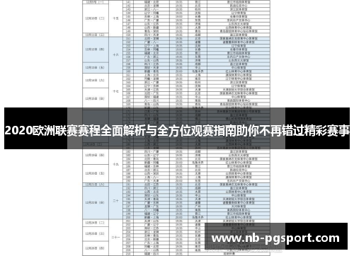 2020欧洲联赛赛程全面解析与全方位观赛指南助你不再错过精彩赛事