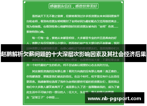 赵鹏解析欠薪问题的十大深层次影响因素及其社会经济后果 赵鹏解析欠薪问题的十大深层次影响因素及其社会经济后果