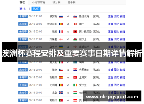 澳洲杯赛程安排及重要赛事日期详情解析 澳洲杯赛程安排及重要赛事日期详情解析
