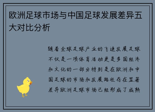欧洲足球市场与中国足球发展差异五大对比分析